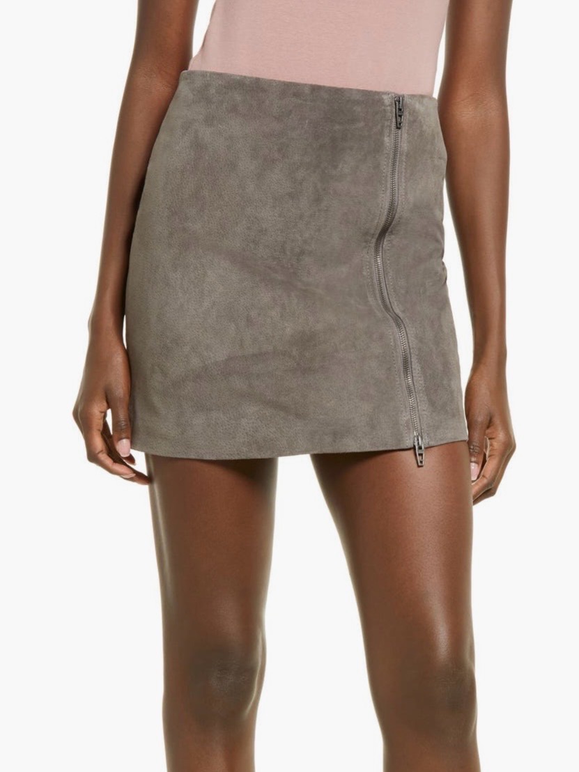 Nwt Blanknyc Zip Suede Mini Skirt Zipper Slit High Altitude Gray Womens 25